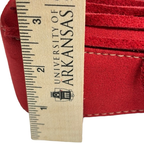 NINE WEST Red Fringed Leather Suede Small Size Handbag Measurements Below NEW - Picture 9 of 14